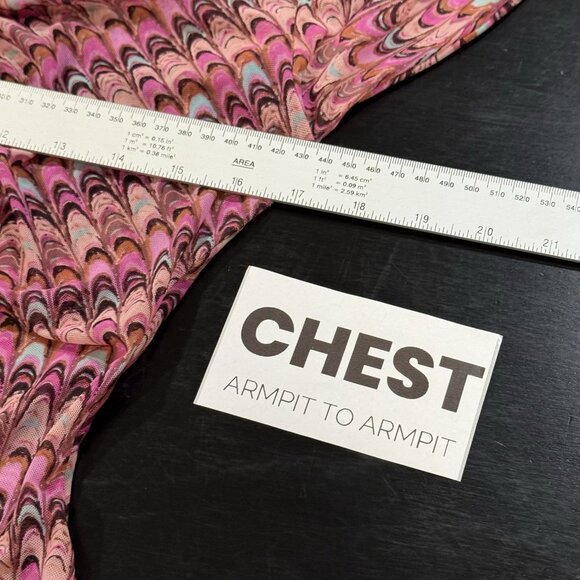 Free People Lucky Shirtee Sz M Pink Psychedelic Shirred Sheer Mesh Shirt - Picture 6 of 9